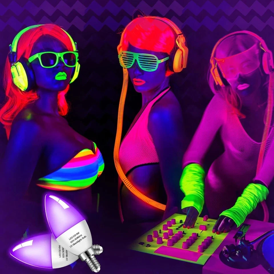 4 Pieces LED Black Light Bulb 6W E12 Base Blacklight Candle Bulb Glow in the Dar - Image 4 of 4