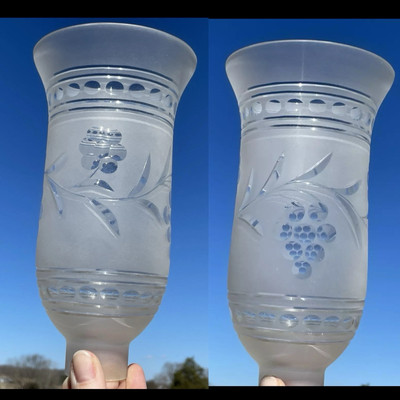 #ad PAIR Antique Vtg Wheel Cut Glass Hurricane Chimneys 1 1 2quot; 1 5 8quot; Candle Shades $79.95