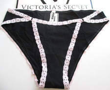 VICTORIA'S SECRET PINK Cotton Cheeky Panty S M L XL Black NWT Lace Trim VS