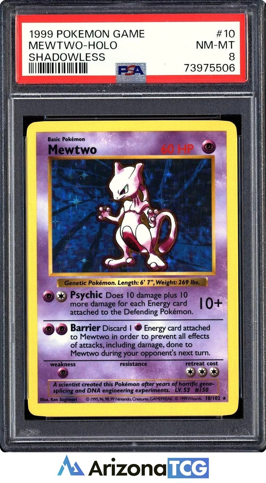 Pokemon 1999 Mewtwo 10/102 Holo Shadowless PSA 8