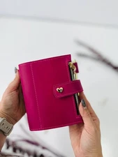 Pink leather notebook cover A7 2 rings mini wallet, Mini dated 2026 planner.