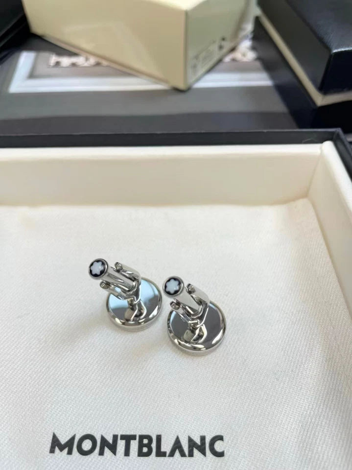 Круглые запонки Montblanc из нержавеющей стали с белой звездой MB114770 без упаковочной коробки - Изображение 4 из 4