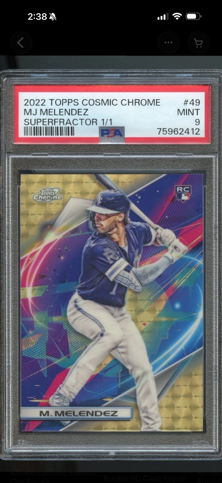 2022 Topps Cosmic Chrome MJ Melendez #49 Rookie Superfractor 1/1 PSA 9 Mint RC