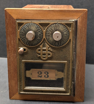 Antique USPS Post Office Postal Box Door Bank with Combination 6''H x 7''L x 5''W