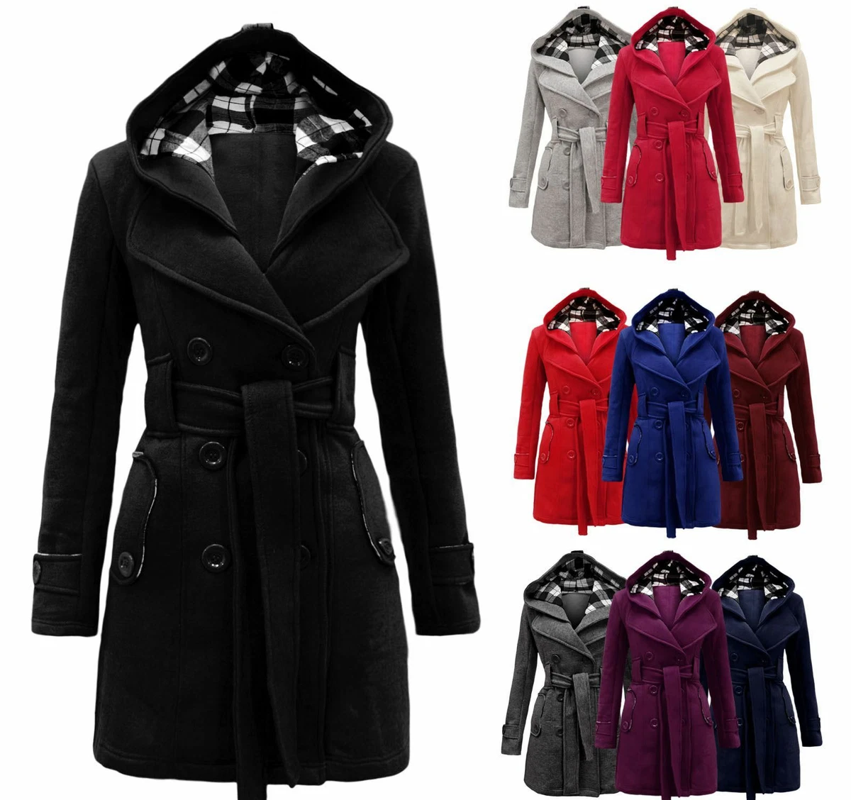 Womens Winter Coat Ladies Girls Belted Long Hooded Warm Jacket Size