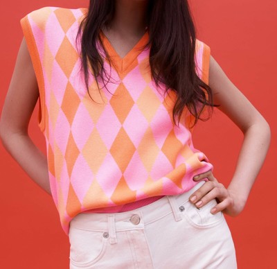 ZARA NOWA KOBIETA ARGYLE KNIT VEST S,M 
