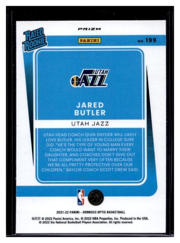 2021-22 Panini Donruss Optic Silver Wave Prizm #199 Jared Butler RC (Qty) - Picture 2 of 2
