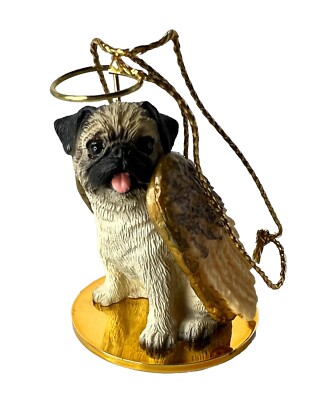 PUG Angel Wings Christmas Car Ornament Halo 1.75  L