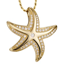 YELLOW GOLD ON SOLID 925 STERLING SILVER 925 HAWAIIAN STARFISH SLIDE PENDANT CZ