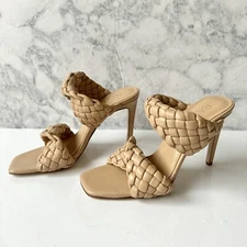 Raye Jorden Nude Woven Leather Twisted Strap Heeled Mules Size 8.5  $228
