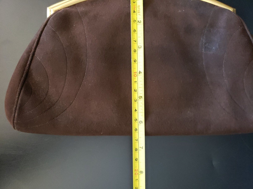Vintage Dark Brown Velvet Gold Trim Block Wristlet strap Bag Purse w/ mirror! - Picture 14 of 14