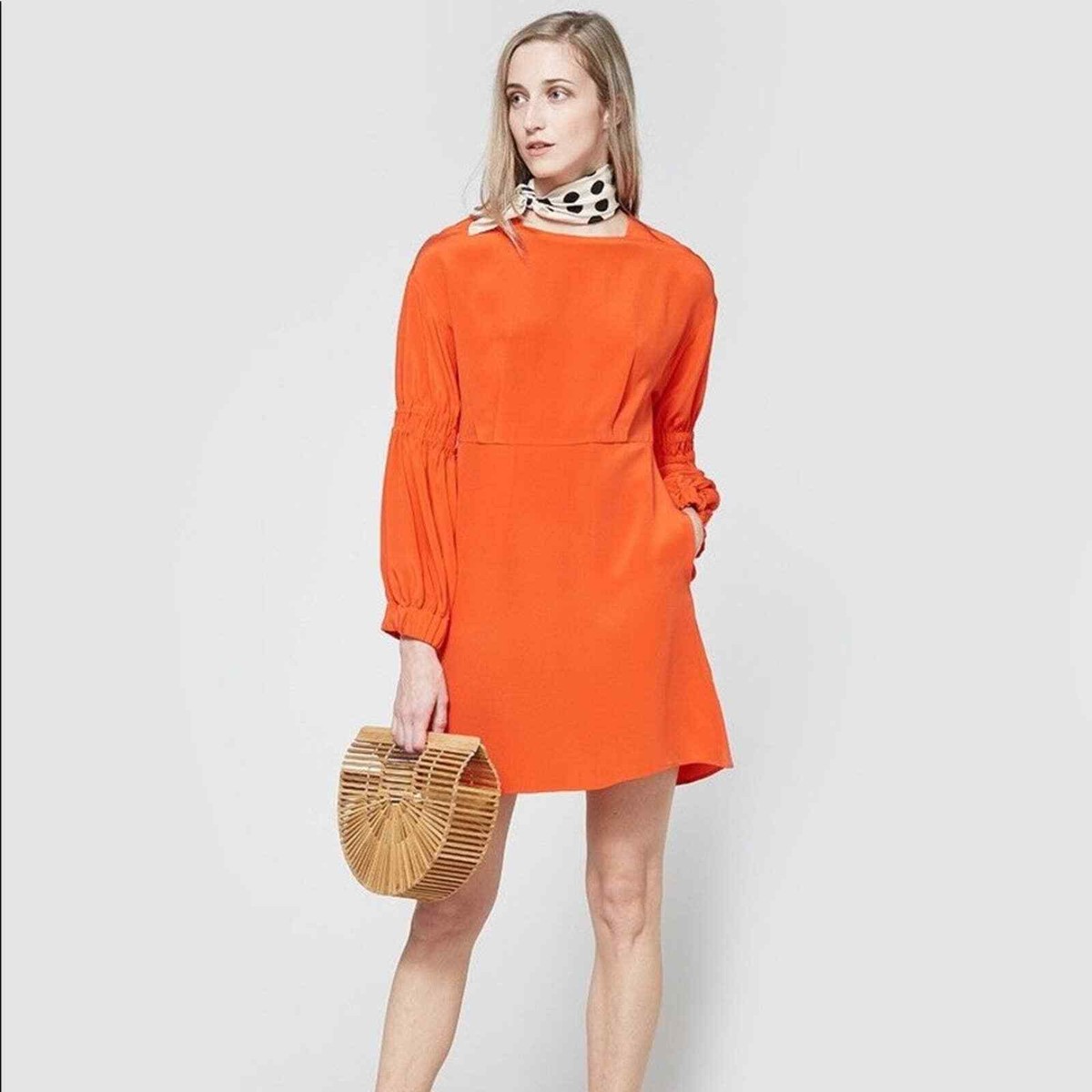 orange balloon dress Faille Balloon Sleeve Mini Dress with Cutout Details  RAISA VANESSA INT