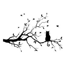 Lnrkai 14.2 x 22in Black Cat on Tree Branches Wall Decor Stickers Nursery Lea...