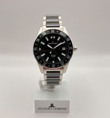 Jacques Lemans Herren Armbanduhr Edelstahl/Keramik Uhr Modell 42-10A Schwarz