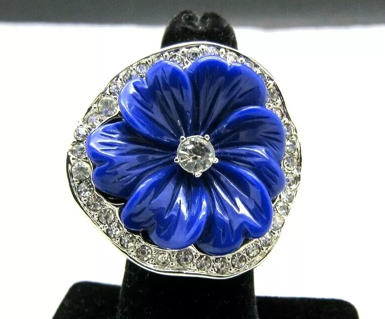 Blue Enamel Flower Ring with Gold Plated Stamens - Giampouras Collections