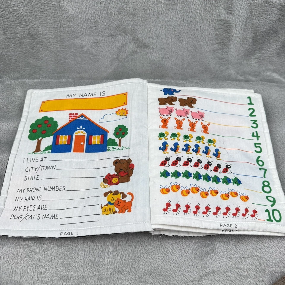 Libro de aprendizaje vintage de tela Cranston "mascota del maestro" animales suaves números años 90 Foto 2 de 4