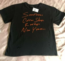 NWT*NEW YORK CITY*WOMENS BLACK SHORT SLEEVE SLUB DISTRESSED TEE SHIRT MED**$68