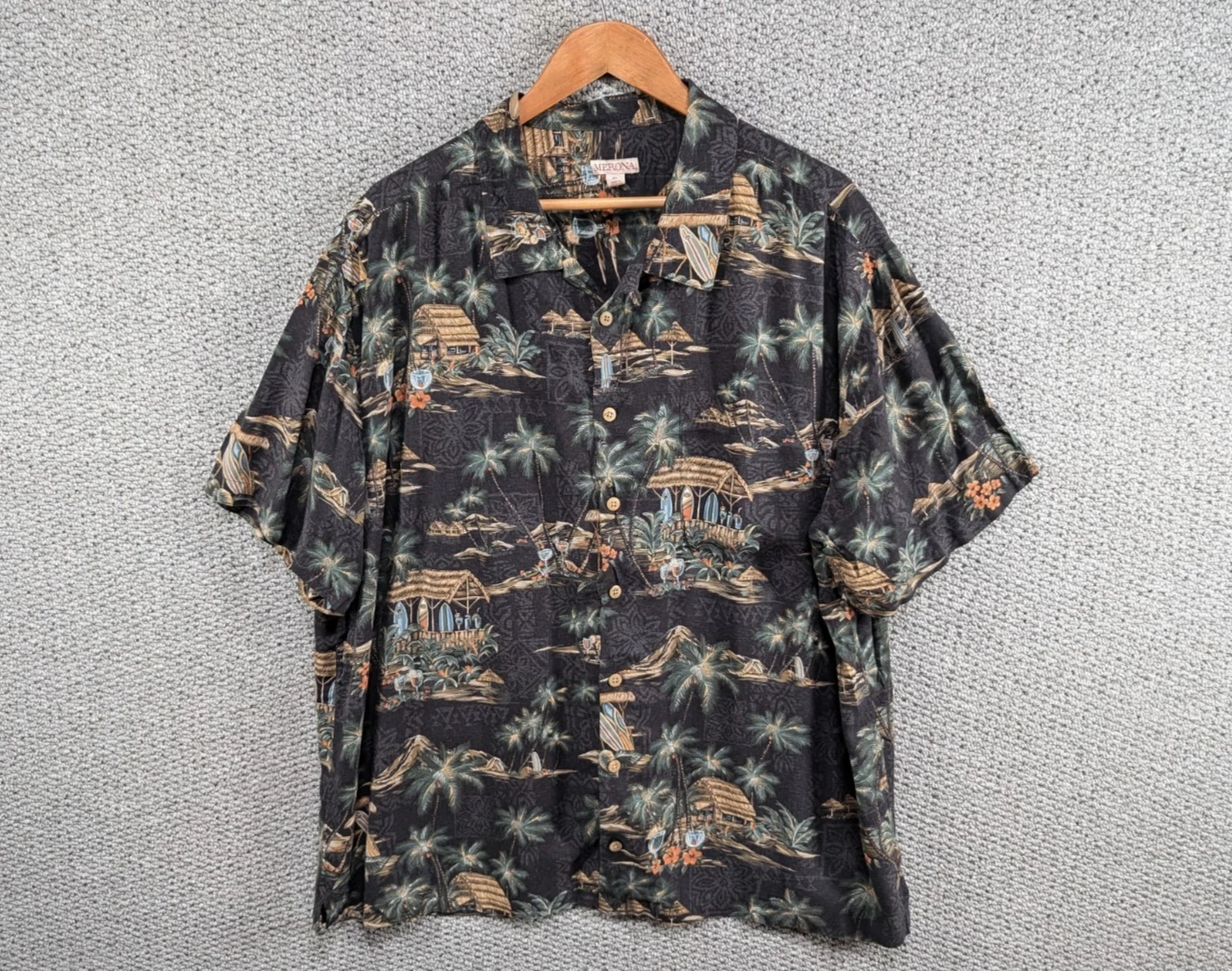 Merona Men's Colourful Tropical Island Hawaiian Surf Print Rayon Button Shirt XL