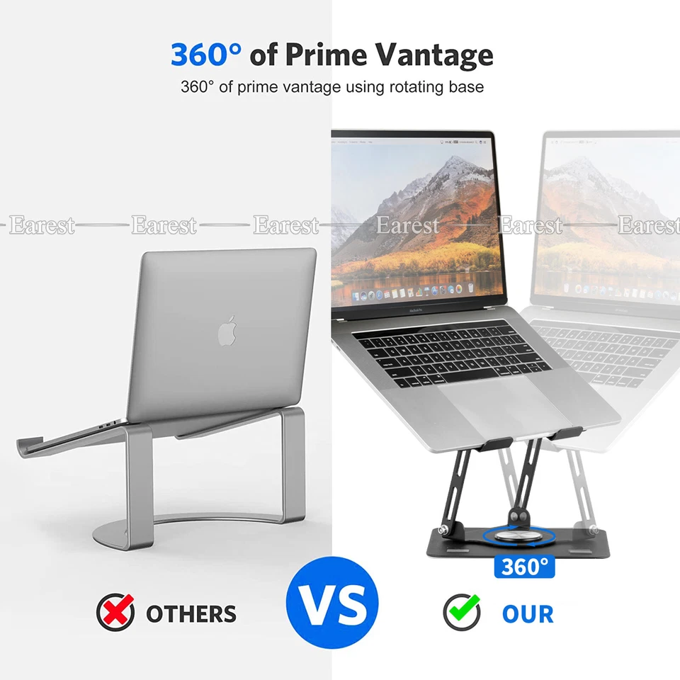 360° All Metal Portable Laptop Tablet Stand Riser Adjustable Holder For Desk - Image 2 of 4