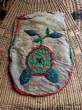 Native American Beadwork Leather Tobacco Medicine Pouch Antique