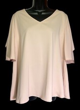 Shein Curve Beige Ruffle Short Sleeve V-Neck Blouse Plus Size 1XL