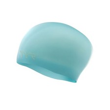 TYR Long Hair Wrinkle Free Silicone Swim Cap Light Blue Adults 16 and Up