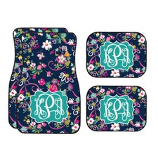 Personalized Navy And Pink Floral Car Mats