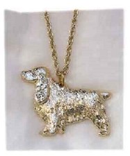 English Cocker Spaniel Gold Plated Necklace Pendant 20" Chain Jewelry 