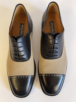 美品SalvatoreFerragamo TRAMEZZAストレートチップ8EE Ferragamo Men's 8 EE TRAMEZZA Black Leather Round Toe Welted