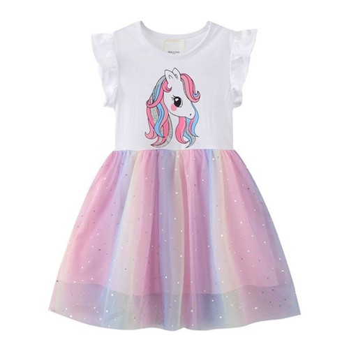 Toddler Tulle Dress Printed Outfit Birthday Princess Party Girls Summer Skirts - Picture 13 of 28