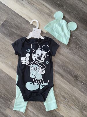 Disney Baby Girl/boy  9m 3 Piece Mickey Mouse Legging Set Plus Hat w/ Ears NWT