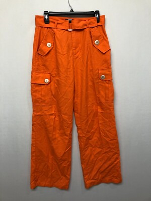 Akira Women Linen Blend Wide Legs Cargo Pants Size Medium Orange B295 -17