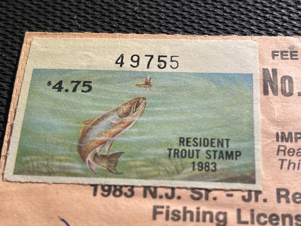 New Jersey 1983 Jr-Sr RESIDENT TROUT STAMP on LICENSE USED - Image 2 of 3