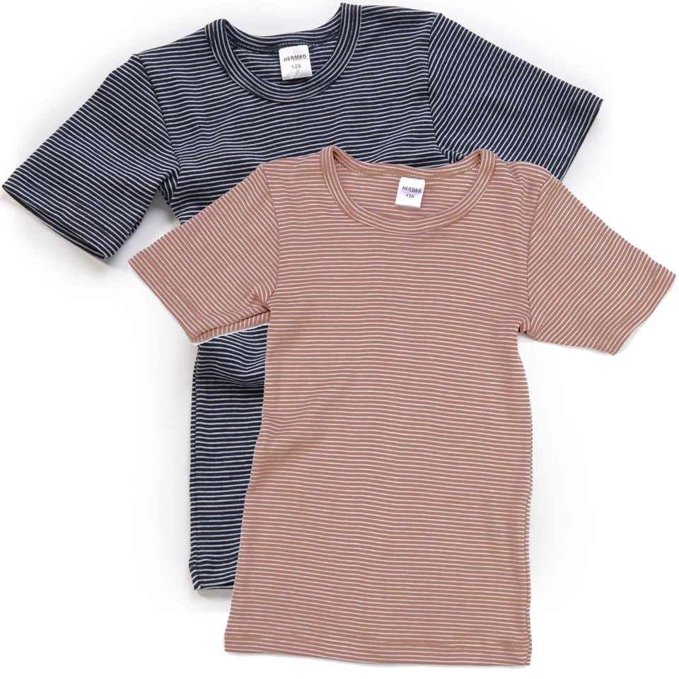 HERMKO 2681005 Kinder Thermo-Shirt kurzarm angerautes Unterhemd 1/4-Arm Ringel