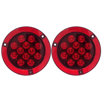 4'' Inch Red 12 LED Round Flange Mount Reflex Ring Stop Tail Truck Light - Qty 2