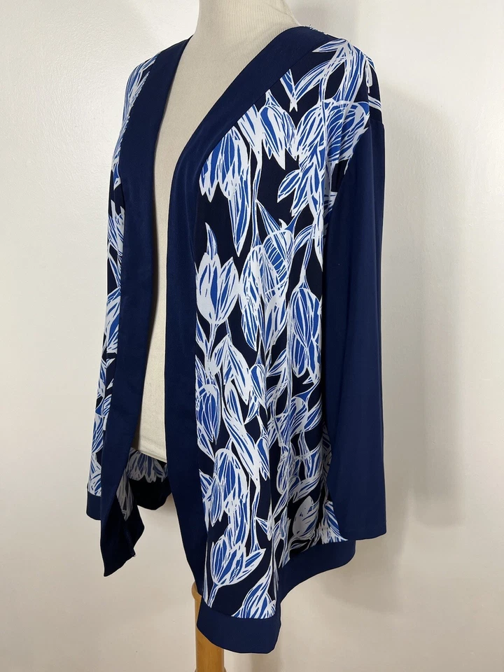 Chaqueta Slinky Brand 2X Azul Blanco Viaje Elastizada Frente Abierto Floral Flor J3 Foto 4 de 4