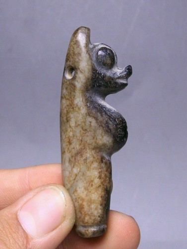6CM Hongshan Culture Old Jade Carve Sun-God Beast Head Animal Amulet ...