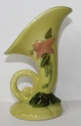 Hull Pottery Lime Green w/pink flower Gloss Cornucopia Vase 6" Tall RARE Vintage