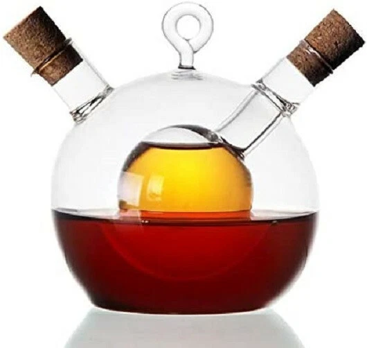 Supergünstig!   ESSIG & ÖL KUGEL mit Ring + Trichter, mundgeblasene Glasmenage