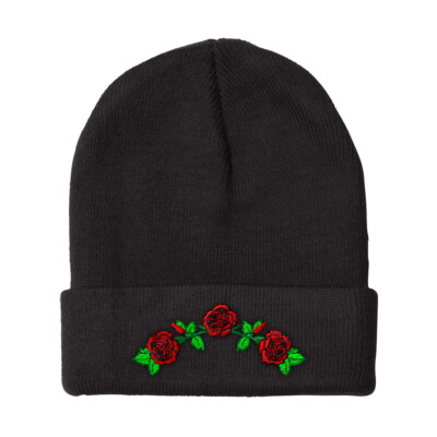 Beanies for Men 3 Roses Embroidery Flowers Winter Hats Women Acrylic ...