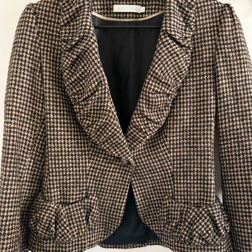 Blazer Anne Fontaine Marrón Pata de Gallo Noida 38/ EE. UU. 8 Foto 2 de 4