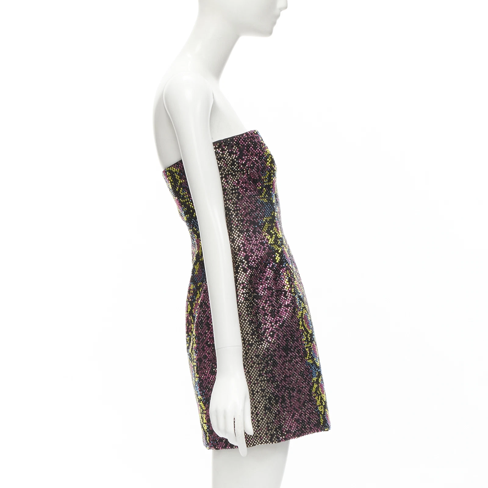 Abito senza spalline VERSACE 2021 Runway rosa scalato cristallo incrostato IT40 S