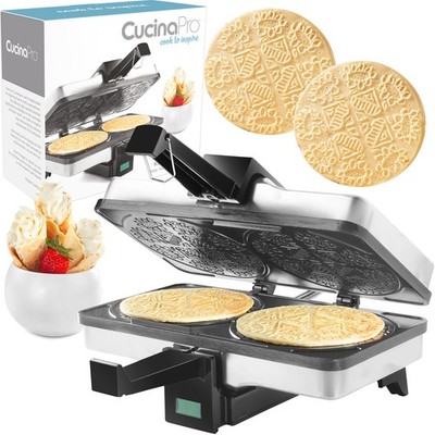 Krumkake Baker By Cucina Pro - 100% Non Stick, Makes Two Krumkake Pizzelle-Li...