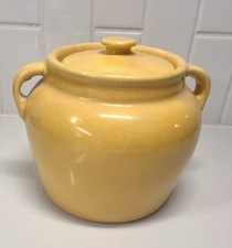 Vintage Bean Pot Yellow ware 4 Inch With Handles And Lids