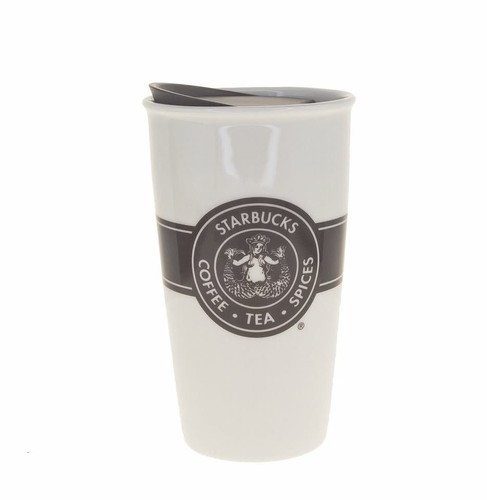 Starbucks First Store Pike Place Brown Siren White Ceramic Tumbler Mug Lid 12 oz