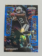 2025 Prizm Ashton Jeanty Fireworks RC Blue Ice Rookie #/99 Raiders