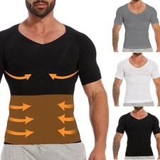Men Compression Short Sleeve 3 PACK V-Neck Shirt Tummy Control Shapewear Gym