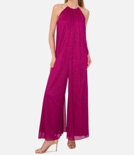MSK Women's Purple Necklace Halter Wide-Leg Jumpsuit Size L