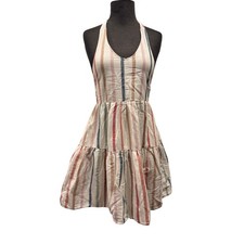 American Eagle Striped Halter Mini Dress Multicolor Tiered Smocked Back Small