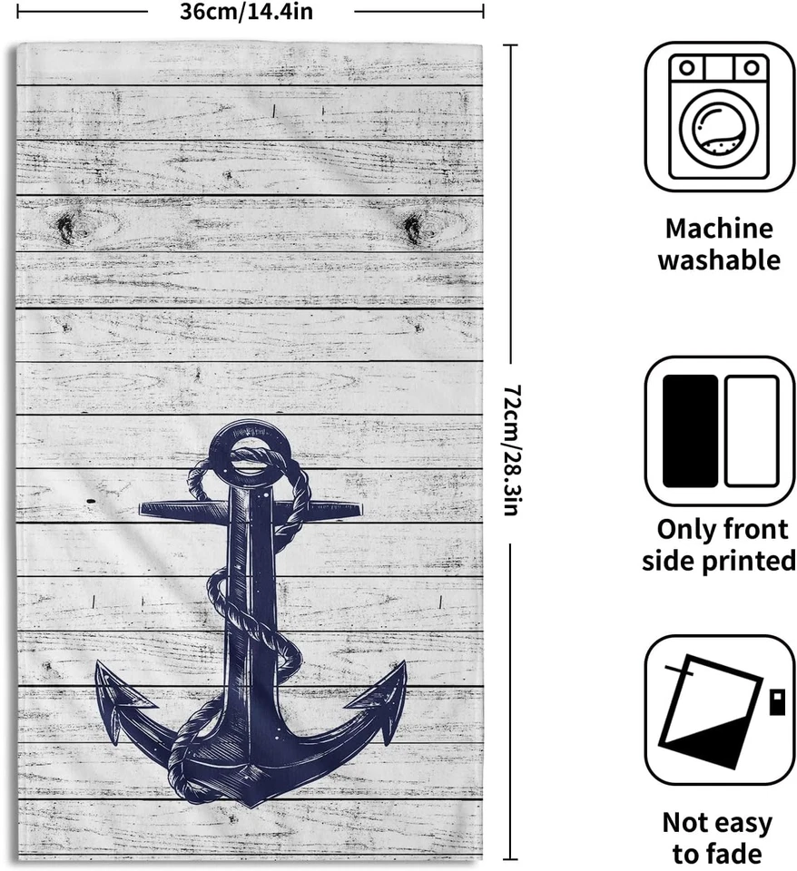 Nautical Sea Anchor Hand Towel Navy Blue Ship Boat Face Towel Set of 2, for Bath - Image 2 of 4
